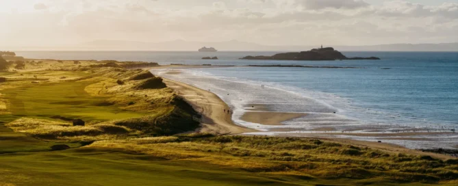 Coastal view at North Berwick with a small island visible out at sea